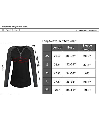 STYLEWORD Womens Long Sleeve Henley Raglan T Shirts V Neck Button Casual Blouse Tops(Black-555,M)