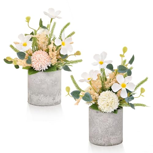 TINA 2er Set Kunstblumen wie Echt im Topf Künstliche Blumen mit Topf Kunstpflanze im Topf Kunstblumen für draußen Frühlingsdeko Fake Blumen Pflanzen Balkon Deko Tischdeko für Haus Büro Party
