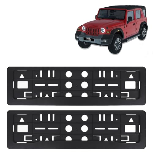 Image of KINGSWAY Thar Roxx Car Number Plate Frames for All 2024 Onwards Models of Mahindra Car Registration Plate Holders, Black Licence Plate Covers (Front and Rear), Universal Size 51.5 x 14.5 cm