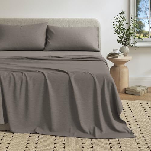 Image of Great Bay Home Cotton Jersey Knit Full Sheet Set - Ultra-Soft, Stretchy, Heathered Melange Bed Sheets - Cozy, Soft T-Shirt Sheet & Pillowcase Set (Heathered Mid Grey)