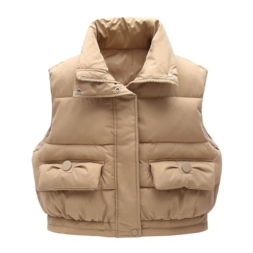 Girls Puffer Vest Padded Stand-Up Collar Vest Pockets Lightweight Quilted Outerwear Warm Sleeveless Vests 6-15Y3