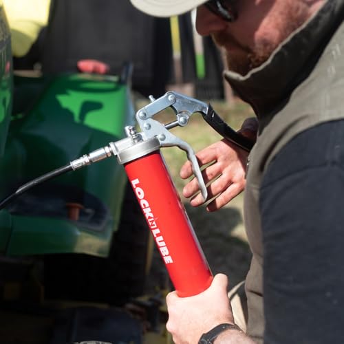 LockNLube Heavy-Duty Pistol Grip Grease Gun - Commercial/Residential - 20\" Hose, Swivel, Coupler