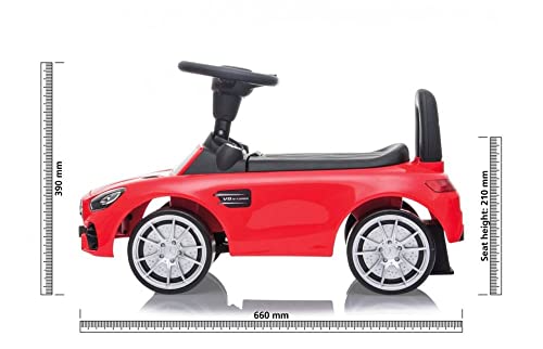 JAMARA 460607 - Rutscher Mercedes-Benz AMG GT - Kofferraum unter der Sitzfläche, Schub-und Haltegriff, Hupe und Sound am Lenkrad, originalgetreue Optik, Kippschutz, rot – Bild 7