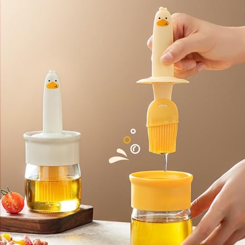 Image of Oil Dispenser Bottle with Silicone Brush 200ML - Leakproof Transparent Jar for Cooking, Baking, BBQ | Versatile Container with Brush (Pack of 2, 200 ml) (Plastic)
