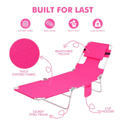 Backpack Beach Tanning Lounge Chair with Face Hole Canopy Shade Umbrella for Adults Outside Reading Sunbathing Poolside Camping, UPF 50+ Sun Shade Umbrella, Pink, 2Pack - Image 6