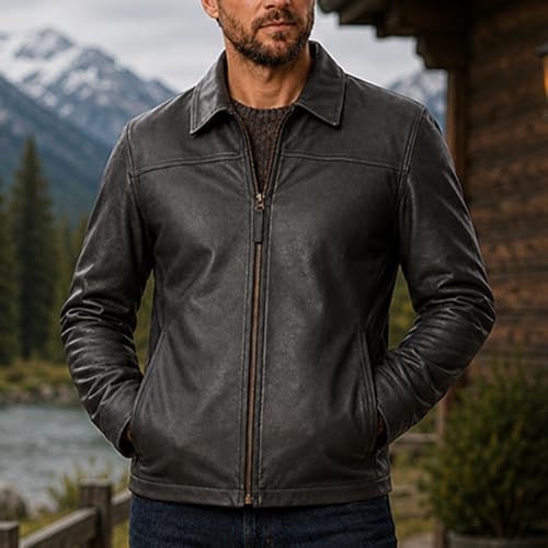 Image of Isaac & David Chicago Men's New Black /Brown Lambskin Leather Classic Open Bottom Jacket Motorcycle Vintage Racing Jacket
