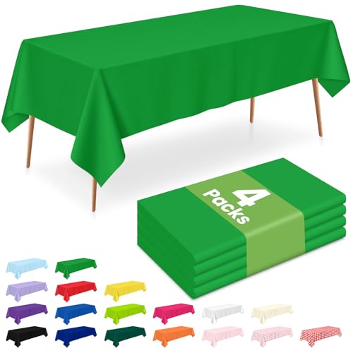 Image of LANLISA 4 Pack Green Plastic Table Cloth Disposable, 54 x 108 Inch Rectangle Tablecloth, St Patricks Day, Christmas Decorations Tablecloths, Plastic Cover