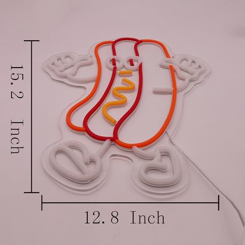 Image of Hot Dog Dancing Neon Signs for Hotdog Themed Party Decorations LED Neon Hot Dog Light Up Sign for Room Wall Decor hotdog Gifts 12.8 * 15.2 Inch