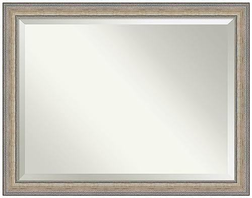 Amanti Art Silver Bathroom Mirror for Over Sink, 35x45 Fleur Champagne Silver Rectangle Vanity Mirror, X-Large Traditional Wood Frame, Hangs Horizonally or Vertically, Bathroom Wall Decor,Beveled Edge by Amanti Art - Used condition - US$173.11