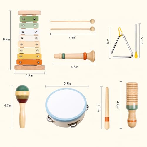 Wooden Musical Instruments, 12-Piece Montessori Percussion Set for Kids 3+ - image 7