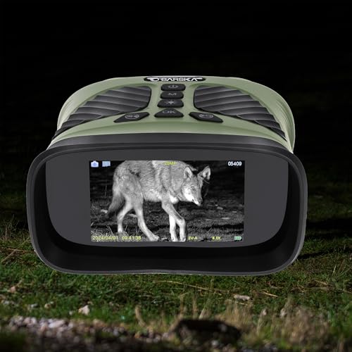 Image of Barska NV-2 Night Vision Binoculars, 10X Magnification, 8X Digital Zoom, 43mm Lens, 3 Inch IPS Display, 40MP Photos, 2.5K Video, 820yd Range, 3-Level IR, USB-C Fast Charging, Day & Night Use