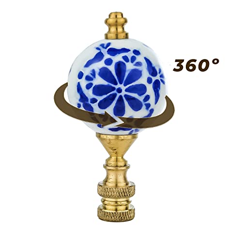 Image of Royal Designs, Inc. Crackled Round Blue & White Accent Finial for Lamp Shade, F-5300PB-1, Polished Brass - Pack of 1