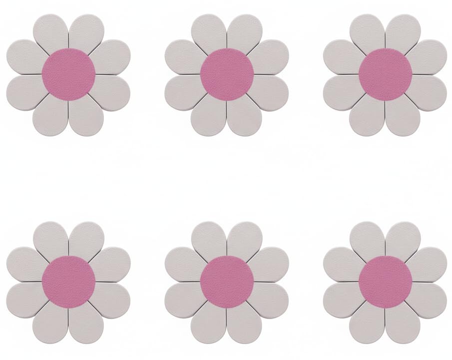 6-Pack Mini Daisy Flower Door Knobs – Decorative Pull Handles (Approx. 33 mm × 33 mm) for Dressers Drawers, Wardrobes, Cabinets & Closets – White Petals with Pink Centre
