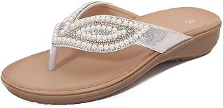 SincereWay Women Sandals Summer Bohemian Rhinestone with Wedge Heel Leisure Beach Flip Flops