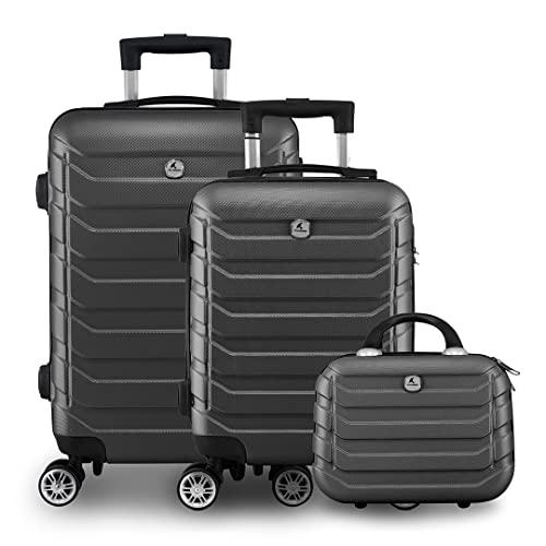 Kit Mala Bordo Viagem Frasqueira Bagagem de Mão ANAC Regulamentada ABS Rígido Rodinhas 360 (Cinza)