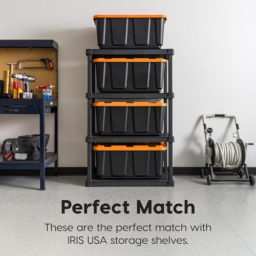 Image of IRIS USA 3-Pack 27 Gallon Storage Bins with Lids |Made in USA| Heavy Duty Plastic Tote Containers for Truckbed Tool Box Organization, Large - Orange