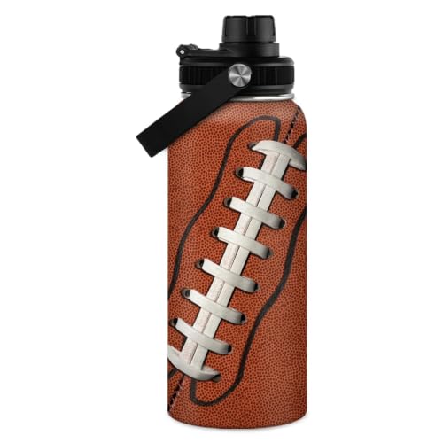 Image of SANDJEST Football Water Bottle - 32oz Insulated Stainless Steel Sports Bottles - Gifts for Men Football Lovers Fan Players