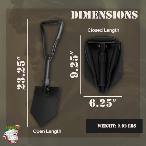 2 Piece Military Grade Entrenching Tool Set – Tri Fold Metal Alloy Folding Camping Shovel w/Plastic Etool Carrier – Compact, Multipurpose Collapsible Shovel – Survival Gear for Outdoor Enthusiasts - Image 3