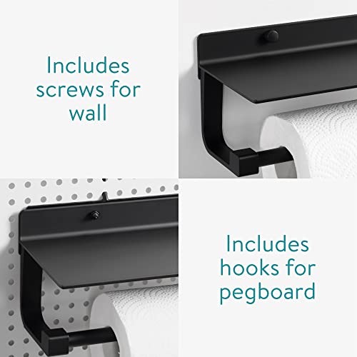 Navaris Pegboard Paper Towel Holder Metal Roll Holder Bar with Shelf