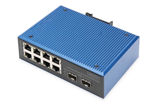 DIGITUS Switch di Rete Poe - 10 Porte Fast Ethernet - 8X RJ45 + 2X Gigabit SFP uplink - IP40 - Montaggio su Guida DIN - 10/100 Mbit/s - Serie Industriale