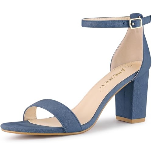 Allegra K Allegra K Women's Buckle Ankle Strap High Chunky Heels Haze Blue Sandals 8.5 M US