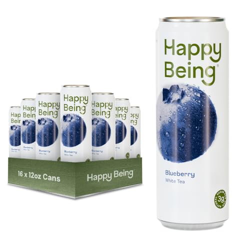 Happy Being Blueberry White Tea, Antioxidants, Low Sugar, 12oz 16 Pack