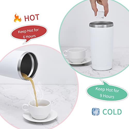 Futtumy Stainless Steel Travel Tumbler, 20 Oz Tumbler With 2 Lids And Straws, Insulated Coffee Tumbler, Double Wall Travel Tumbler, Thermal Cup, Powder Coated Coffee Cup For Hot Cold Drinks (White) #TOP5