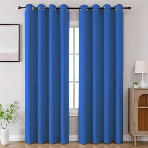 Cortina 80-90% Blackout Door Curtains 7 Feet Set of 2 - Thermal Insulated | Curtain for Living Room | Drapes for Bedroom | (7 Feet, Blue)