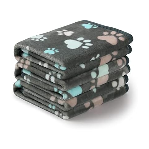 luciphia 1 Pack 3 Decken Super Weich Fluffy Premium Fleece Haustier Decke Flanell Wurf für Hund Welpen Katze Grau Pfote,Medium (76 * 52cm) Cover