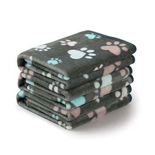 1 Pack 3 Decken Super Weich Fluffy Premium Fleece Haustier Decke Flanell Wurf für Hund Welpen Katze Grau Pfote,Large (104 * 78cm)