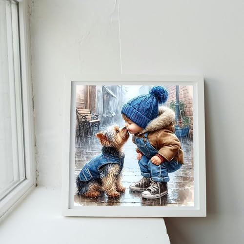Image of Animal Dog Stamped Cross Stitch Kits for Beginners,Kiss Dog Needlepoint Counted Cross Stitch Kits for Adults,Easy Prestamped Boy Pattern Needlepoint Kit Crafts for Home Decor Gifts 14X14 Inch.