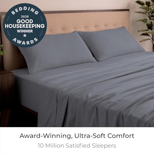 Image of Mellanni King Sheets Set - 4 PC Iconic Collection Bedding - Hotel Luxury, Extra Soft, Cooling Bed Sheets - Wrinkle, Fade, Stain Resistant (King, Mineral Gray)