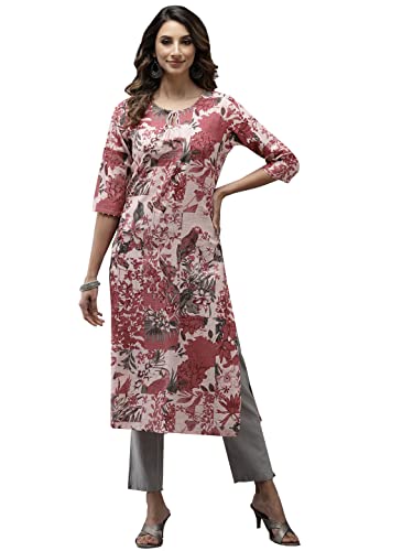 Image of ishin Women's Pure Cotton Off White Embroidered A-Line Kurta