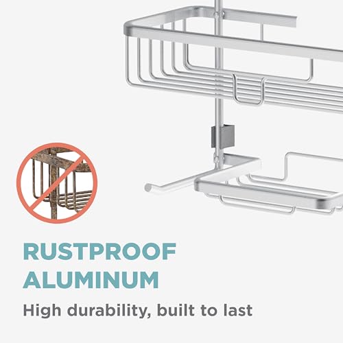 Zenna Home Rustproof Hanging Shower Caddy, Over the Shower Head Caddy with 2 Shelves and Built In Hooks, Aluminum Bathroom Hanging Organizer, Satin Chrome - Image 6