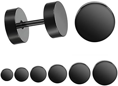 LIEBLICH Black Stud Earrings Men Women Faux Gauges Ear Tunnel Stainless Steel Earrings 6 Pairs 5mm-10mm