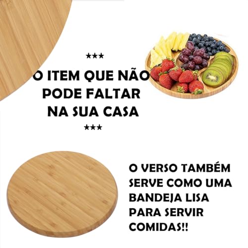 KIT 3 Bandeja Tábua Petisqueira Porção Petisco Madeira 7 Divisórias 24cm Para Frios, Queijos, Presun