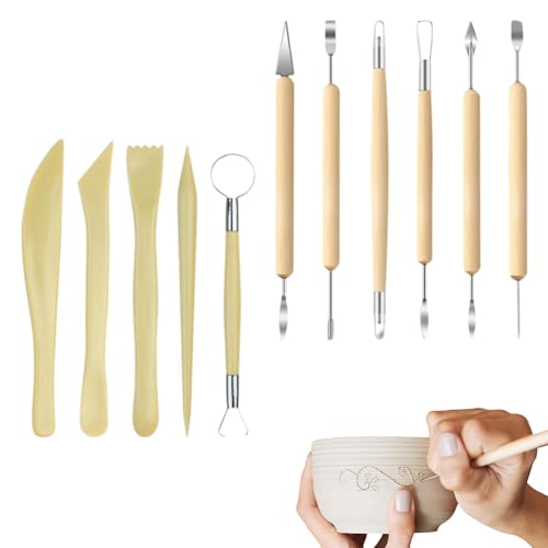 WYRGQIQN kit Argile autodurcissante Sculpture 11 pièces Outils modelage Double tête Bois métal pour Modeler, Graver, sculpter Argile polymère et pâte autodurcissante Loisirs créatifs Adultes Enfants
