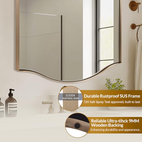 Image of ANDY STAR 24x36 Inch Champagne Bronze Scalloped Mirror for Bathroom