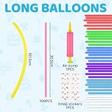 AOOTE Długie balony, 100 szt. długich balonów do modelowania, skręcające się balony ze zwierzętami z 1 ręczną pompką powietrza i 1 naklejką emoji, lateksowy balon modelujący do samodzielnego