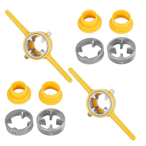 Abizarch 12Pcs PVC Thread Maker Tool Kit, Pipe Threader Plumbing Manual Hand Tool,with 1/2NPT 3/4 Inch 1 Inch Die Wear Resistant Pipe Round Die Set,NPT Circular Die Set for PVC Plastic Pipe(yellow)