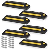 Eikuavons Radstopper 6er Set 54x15x10 cm, Parkplatzbegrenzung mit Reflektionsstreifen, Einparkhilfe Garage und Parkplatz, Parkstopper als Anfahrschutz aus Gummi für Garage, Carport und Parkflächen