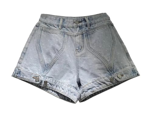 Women High Waist Letter Denim Shorts Vintage Style Loose A-Line