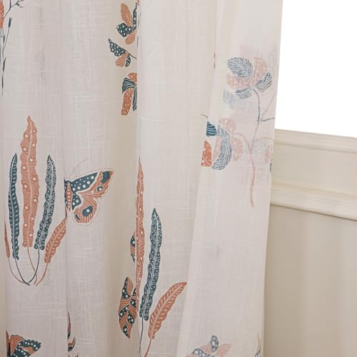 Image of HOMEMONDE Cotton Door 7 Feet Curtains 1 Piece - Printed Sheer Light Filtering Curtain with Eyelets - (84 Inches, Lunaria Garden)