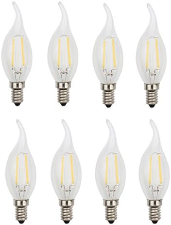 JCKing (Pack of 8 AC 110V-130V 2W E14 Dimmable LED Filament Bulbs Candle Flame tip LED Light Bulb, LED Vintage Antique Chandelier Light Warm White 2700K