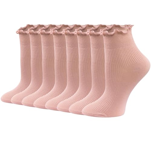 Image of 8 Pairs Cute Ruffle Frilly Ankle Socks Women, Lace Lettuce Socks