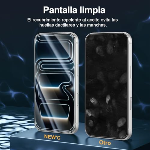 NEW'C 3 x Protector Pantalla para iPhone 17 Pro (6,3 Pulgadas) y 3 x Protector Pantalla Protector de Lente de Cámara - Cristal Templado - Ultra Resistente - Herramienta de instalación fácil incluida - imagen 5