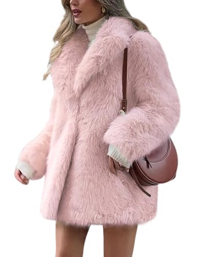Wyeysyt Womens Faux Fur Coat Fluffy Lapel Furry Jacket Long Sleeve Shaggy Long Coat Winter Warm Parka Coats Outwear