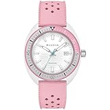 Bulova Reloj Oceanographer Snorkel para Hombre, Caja de cerámica y Correa de Goma Perforada Rosa, Estilo Flamenco, Estilo 98B460