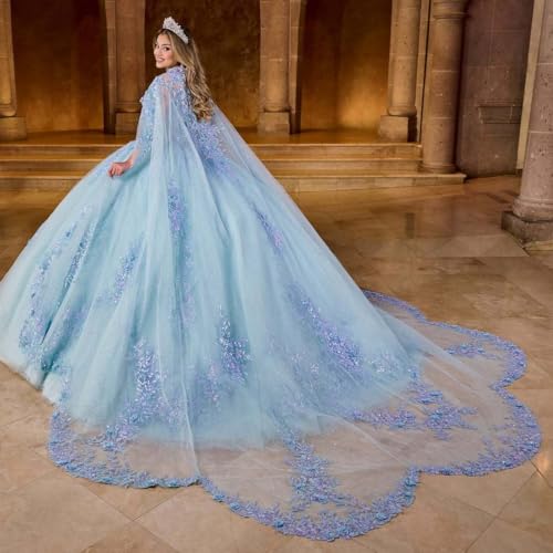 Lace Appliques Quinceanera Dress with Cape Glitter Beaded Ball Gown Puffy Strapless Sweet 16 Dress Vestidos de 15 años2