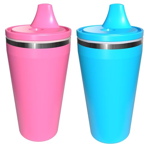 Re-Play 10 oz Insulated Stainless Steel Sippy Cup (2 Pack) - No-Spill Hard Spout Toddler Cup Keeps Drinks Cold Dishwasher Safe & Durable - Made in USA Pink/Sky